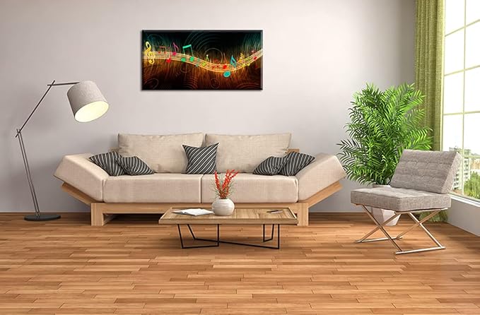 Music Wall Art for Bedroom Above Bed, PIY Modern Musical Note Canvas Prints, Beautiful Notes Beating on Staff Picture Decor (Waterproof, Bracket Mounted Ready to Hang, 24x48 Large)
