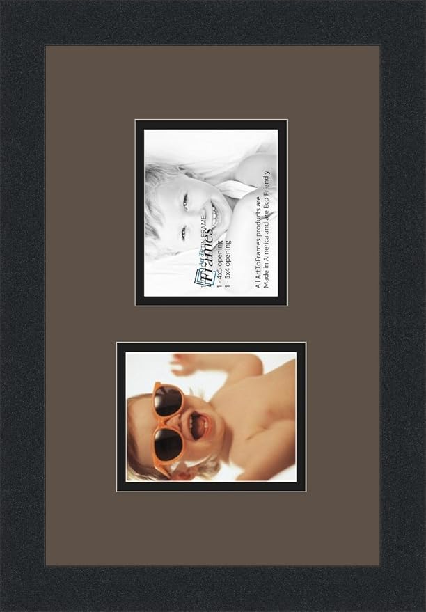 ArtToFrames Collage Photo Frame Double Mat with 2 - 4x5 Openings and Satin Black Frame
