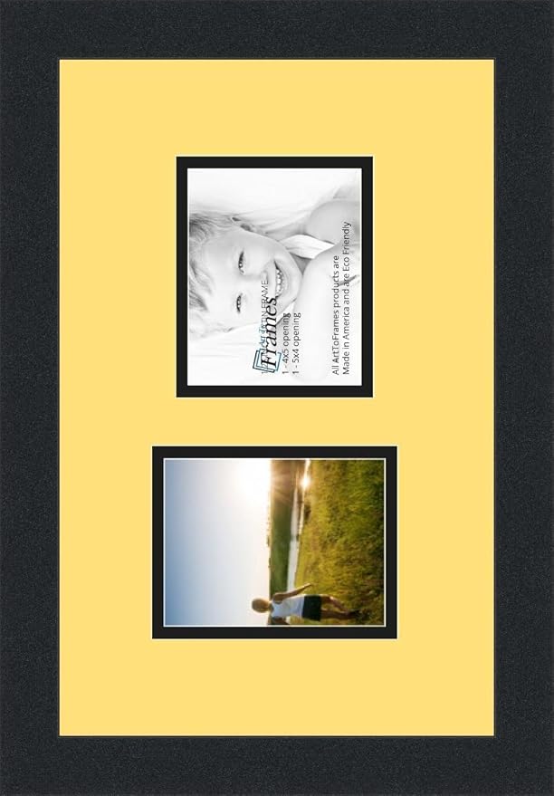 ArtToFrames Collage Photo Frame Double Mat with 2 - 4x5 Openings and Satin Black Frame
