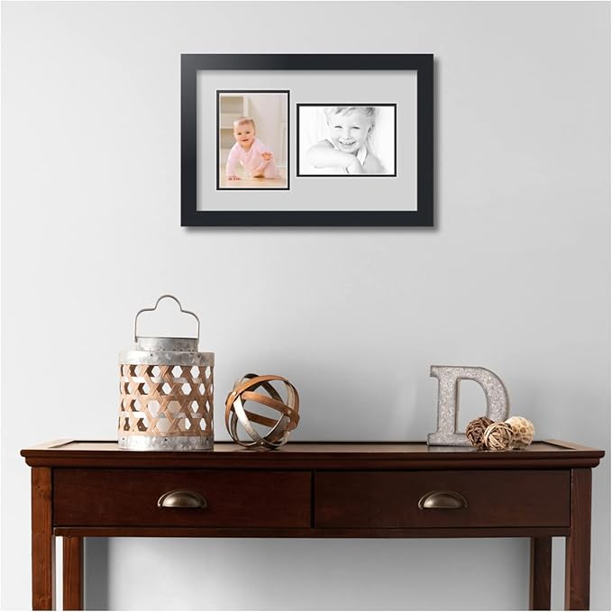 ArtToFrames Collage Photo Frame Double Mat with 2 - 5x7 Openings and Satin Black Frame