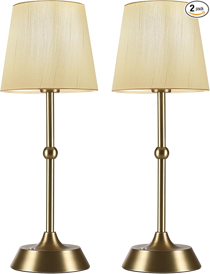 Set of 2 Cordless Cold Table Lamp,LED Portable Dimmable Desk Lamp,6000mA Battery Powered Table Lamp,Touch Control Fabric Table Light for Dining Room,Bedroom,Bar,Camping,Balcony.(LED Bulb Included)
