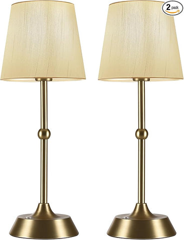 Set of 2 Cordless Cold Table Lamp,LED Portable Dimmable Desk Lamp,6000mA Battery Powered Table Lamp,Touch Control Fabric Table Light for Dining Room,Bedroom,Bar,Camping,Balcony.(LED Bulb Included)