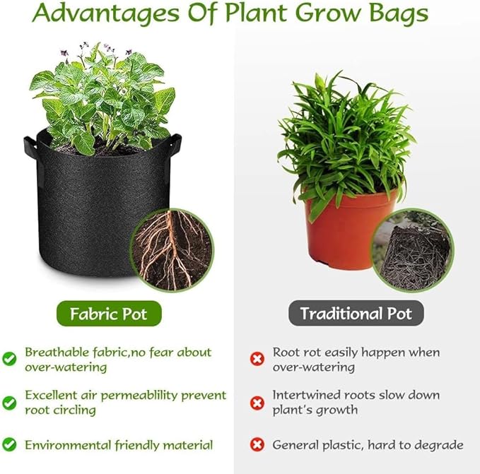 100 Pack Plant Grow Bags Bulk, Heavy Duty Grow Bags Nonwoven Plants Bag with Handles, Breathable Plant Growing Bags for Garden Fruit Vegetable Flower (10 Gallon 100 Pack)