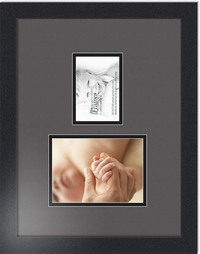 ArtToFrames Double-Multimat-109-41/89-FRBW26079 Collage Photo Frame Double Mat with 1 - 3.5x5, 5x7 Openings and Satin Black Frame