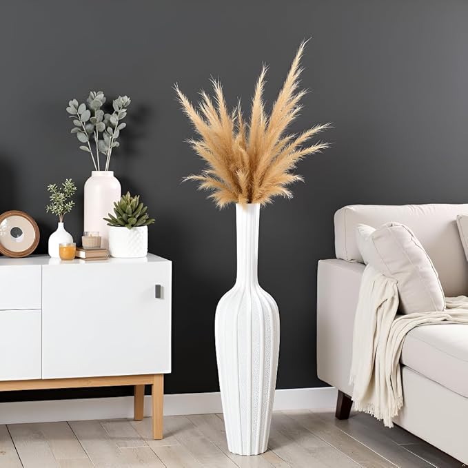 Stylish White Floor Vase - 23.62” Tall - Ideal for Dried Flowers & Home Decor Resin Tall Floor Vase