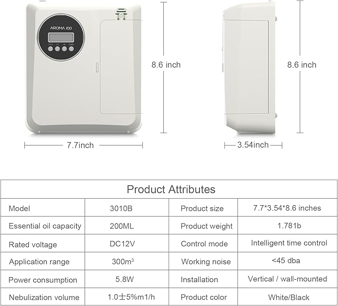 Waterless Diffuser for Essential Oil 2000sq.ft Coverage Nebulizer Nano Air Freshener Smart Diffusers Scent Aromatherapy Diffuser for Home Room Office
