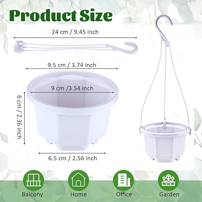 Roshtia 50 Pcs Plastic Hanging Plant Pots with Hooks Flower Pots Baskets Outdoor Hanging Nursery Planter Holder for Home Garden Balcony Porch(Gray White,3.7 inch)
