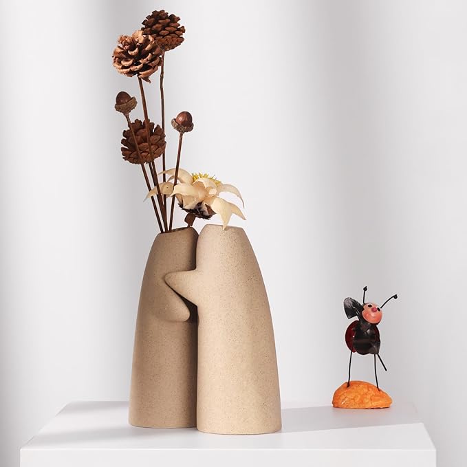 2 Pack Flower Vases for Bouquet, Clay Small Ceramic Vases for for Centerpieces Home Decor Accents Terracotta Vase for Table Entryway Bookshelf Living Room