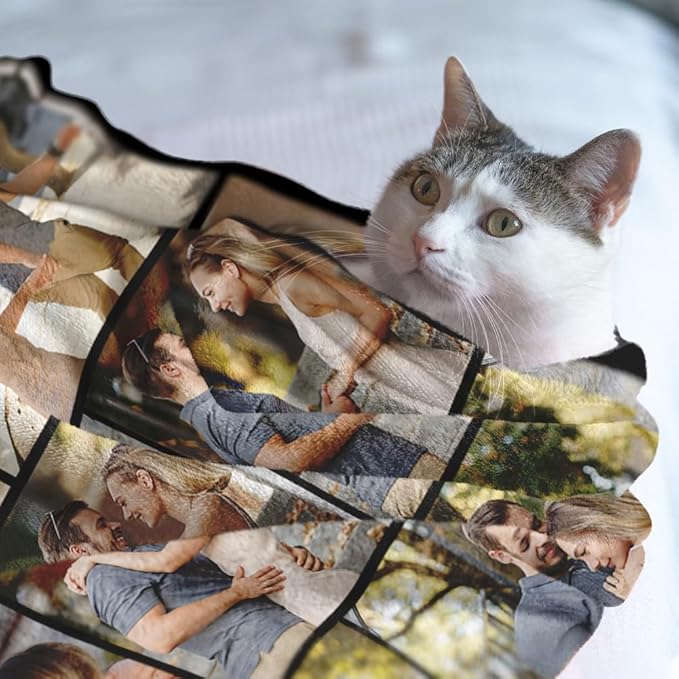 Custom Sherpa Fleece Blanket with Photos and Text - Soft Warm Fuzzy Personalized Couples Gift for Boyfriend Girlfriend - Customized Picture Blanket for Birthday Anniversary Christmas