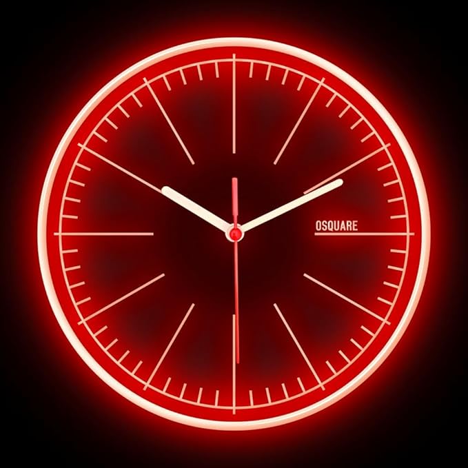 25ck1491 OSQUARE Home Decor Shop Living Room Man Cave Garage Illuminated Designer Wall Clock Flexible Flex Neon Clock 7 Colors 10" (Red)