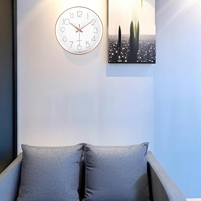 Wall Clock 10 Inch Battery Operated Modern Round Non-Ticking Wall Clocks for Kitchen, Office, Classroom (Rose Gold)