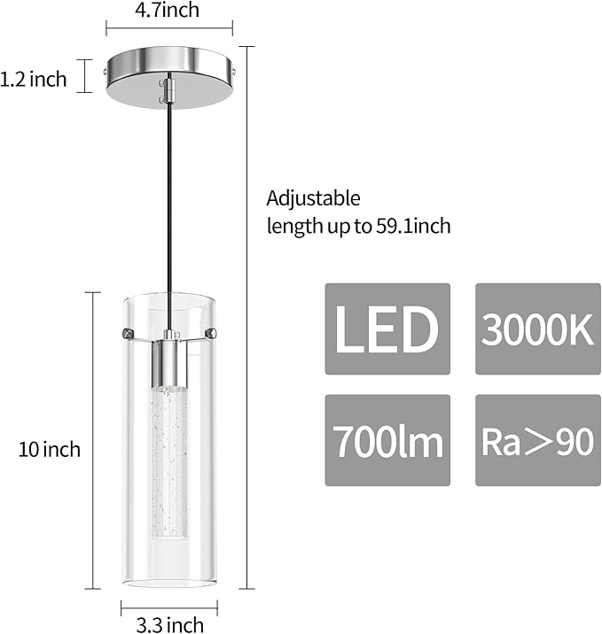 Aipsun Pendant Lights Kitchen Island 3 Pack Crystal Bubble Glass Hanging Light Fixtures 3000K Modern LED Kitchen Pendant Lighting Fixtures Ceiling