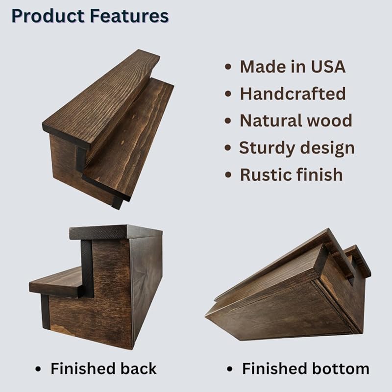 Handmade Liquor Bottle Display Shelf, Bar Display, Kitchen Counter Shelf, Crafted in USA with Premium Quality Wood, Rustic Espresso Finish (2 Tier, 20 inches)
