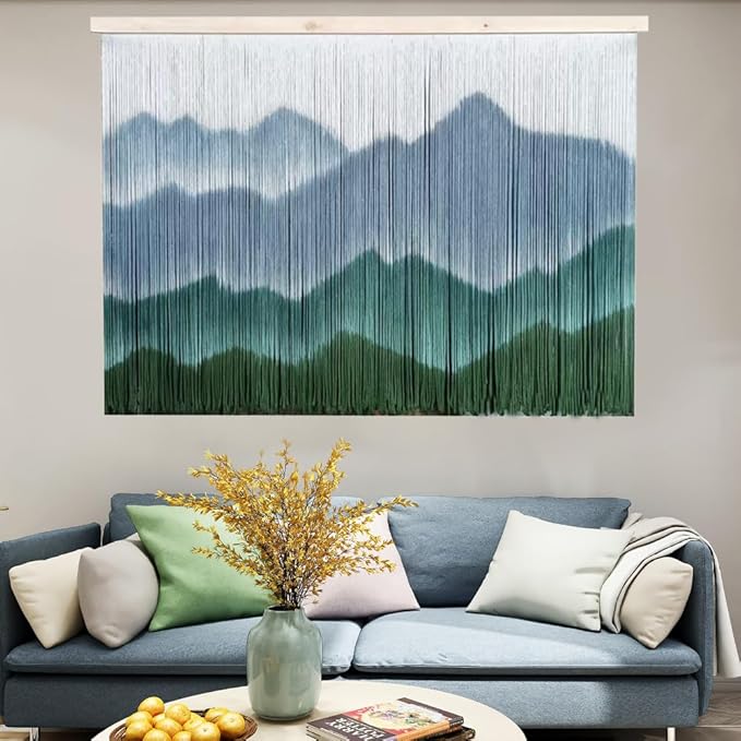 laddawan Extra Large Boho Wall Decor For Bedroom Macrame Wall Hanging Dip-Dyed Tapestry Modern Wooden Home Wall Art For Living room (Green2)