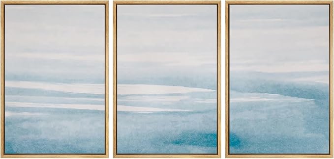 SIGNWIN 3 Piece Framed Canvas Wall Art Blue Sky Watercolor Nature Wilderness Illustrations Abstract Traditional Relax/Calm Home Artwork Decoration for Living Room,Bedroom - 24"x36"x3 Natural