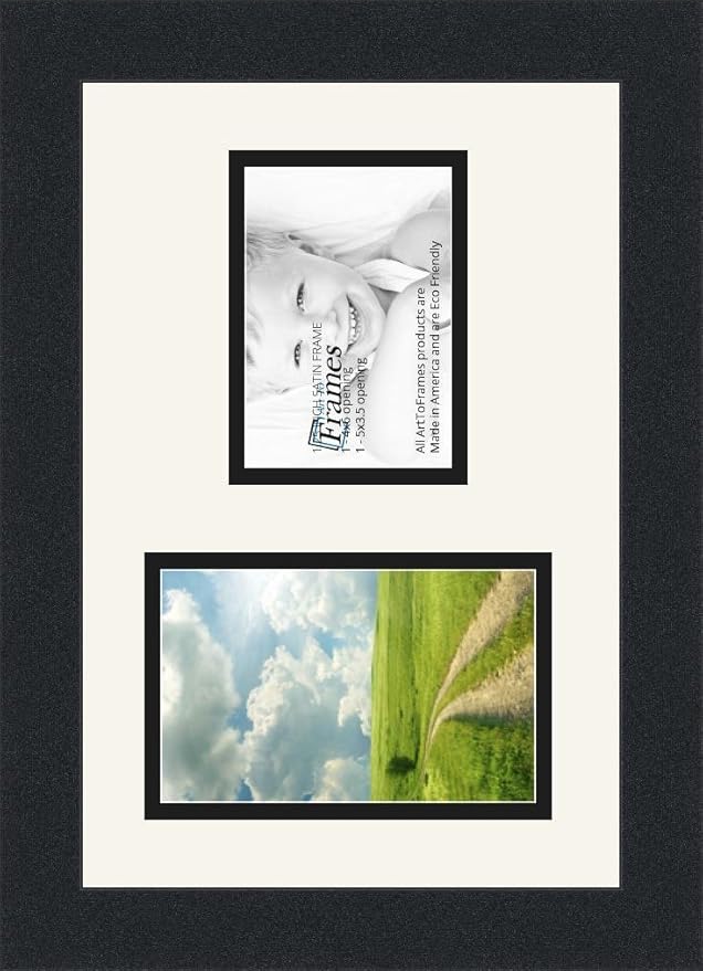 ArtToFrames Collage Photo Frame Double Mat with 1-3.5x5, 4x6 Openings and Satin Black Frame