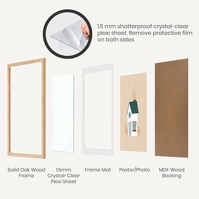 Opposite Wall - Set of 2-5x7 in - Natural Solid Oak Wood Picture Frames with Mat - Wall Hanging & Tabletop Photo Frame - Pictures Display 4x6 with Mat, 5x7 without - Office, Gallery & Home Decor