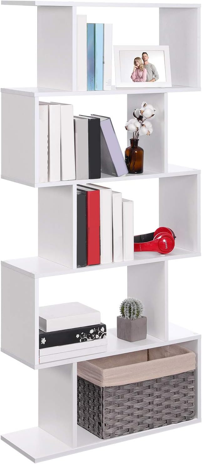 VASAGLE Wooden Bookcase, Display Shelf and Room Divider, Freestanding Decorative Storage Shelving, 5-Tier Bookshelf, White