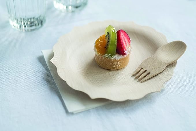Bambu Pack of 25-7 Inch Disposable Bamboo Plates Fancy, Biodegradable Eco Friendly Products, Bamboo Disposable Plates for Party, Weddings, and Events, Great For Any Occasion, Compostable Plates