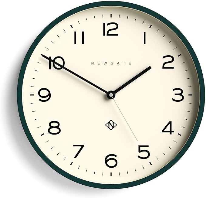NEWGATE® Number Three Echo Wall Clock | Modern Round Clock | 14.5 inch | Eden Green | Easy to Read Numbers | Ideal for Kitchen, Living Room or Office