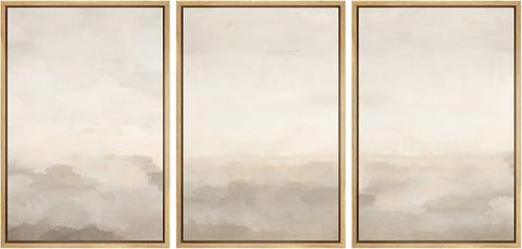 MUDECOR Framed Canvas Print Wall Art Abstract Prints Minimalist Modern Art Neutral Home Decor for Bedroom - 24"x36"x3 Natural