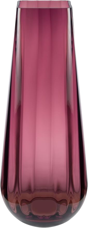 Flower Vase - Glass - Amethyst - Berry - Colored - Thick - 13.9" H - Square Top - Optic Design - European Made - by Barski