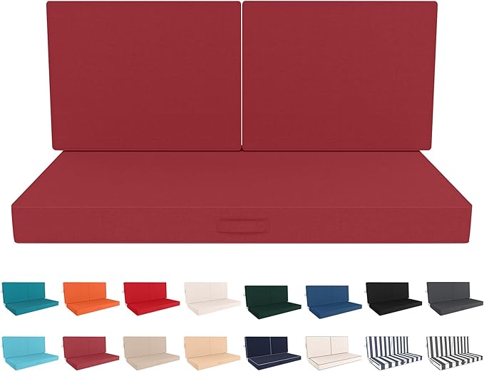 Outdoor Loveseat Cushion Set 46 x 26 Inch, Waterproof & Fade-Resistant Deep Seat Patio Cushions with Removable Cover, Ties & Hidden Zipper, Patio Love Seat Sofa Cushions for Sofa Bench Couch,Wine Red