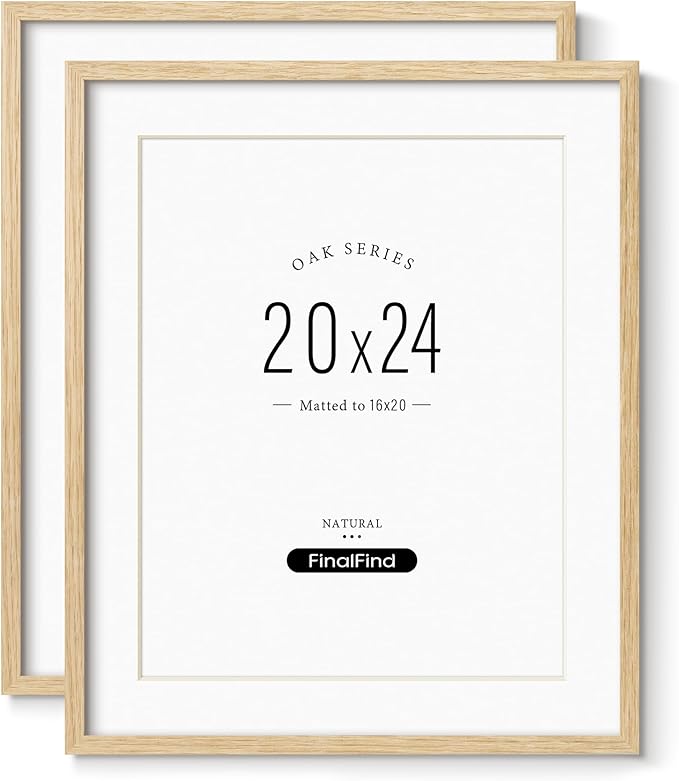 Minimalist 20x24 Picture Frame Matted to 16x20, Natural Solid Oak Wood Poster Frame, Lightweight for Wall Mounting(2 Pack, Oak)