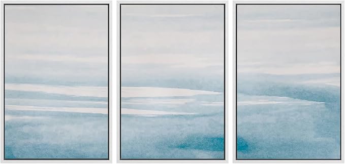 SIGNWIN 3 Piece Framed Canvas Wall Art Blue Sky Watercolor Nature Wilderness Illustrations Abstract Traditional Relax/Calm Home Artwork Decoration for Living Room,Bedroom - 16"x24"x3 White
