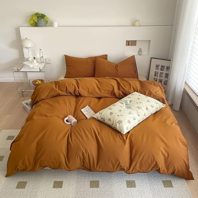 Luxlovery Pumpkin Comforter Set Full Rust Bedding Set Full Size Terracotta Rust Blanket Adults Teens Quilts Pumpkin Brown Reddish Brown Comforter Set Women Men