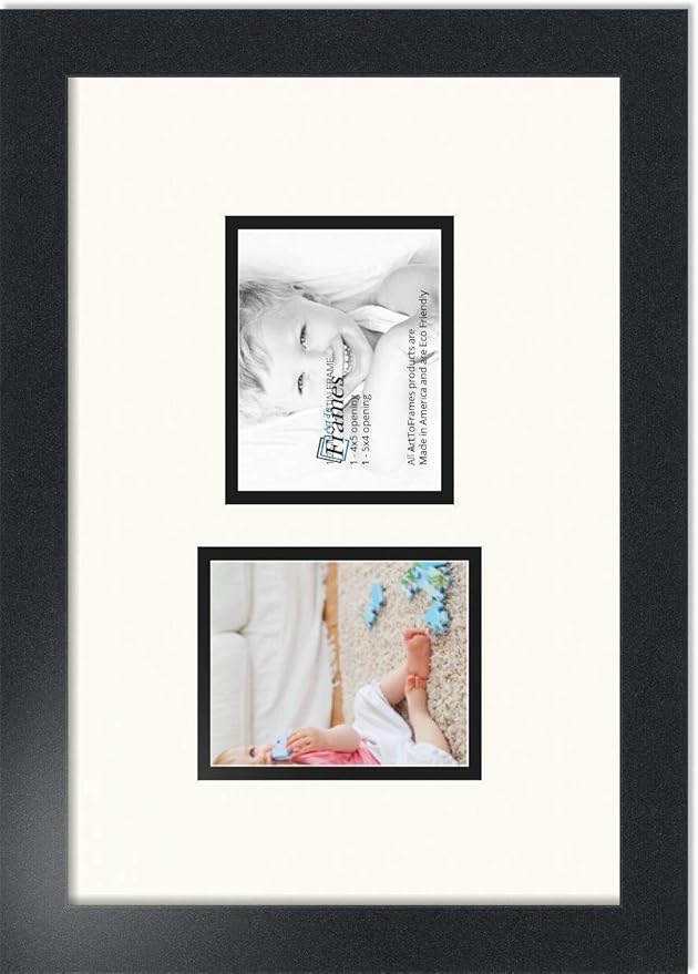 ArtToFrames Collage Photo Frame Double Mat with 2 - 4x5 Openings and Satin Black Frame