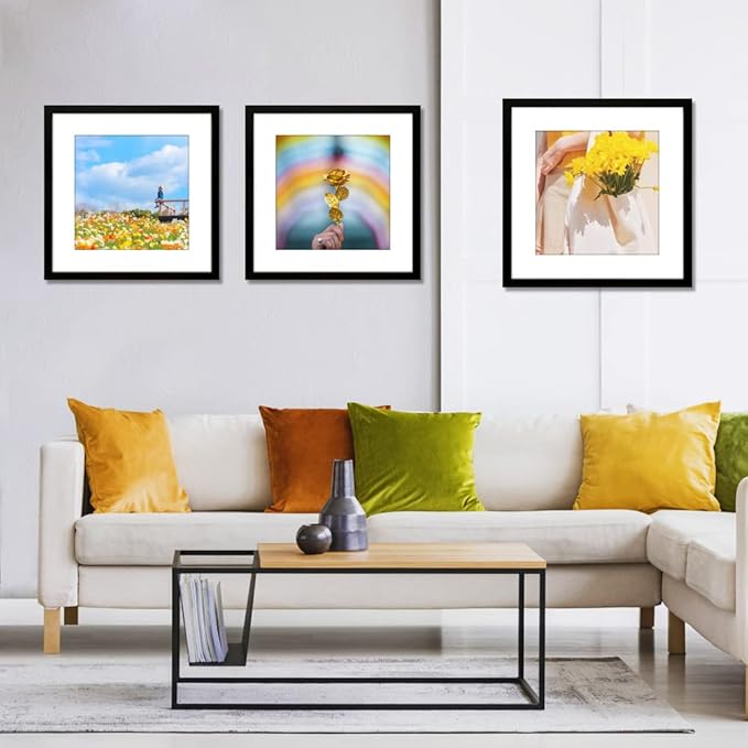 THREELOVE 16x16 Frame Black, Display Picture 12x12 with mat or 16x16 Without mat, Photo Poster Picture Frame Wall Mounting Home Decor, 3 PCS