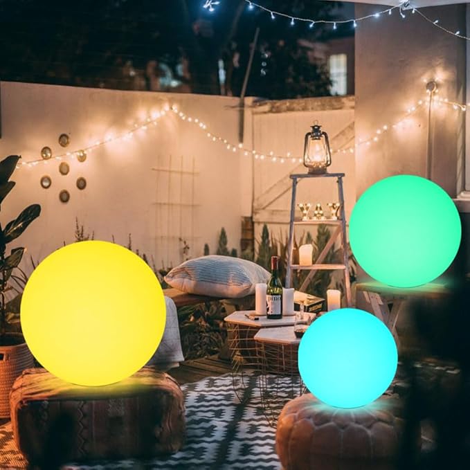 20-in LED Glowing Ball Light, Large Rechargeable LED Globe Orb Light w/Remote, Dimmable RGB Color Changing Globe Floor Lamp, Indoor/Outdoor Waterproof Mood Lamp for Home Garden Patio Lawn Party Decor