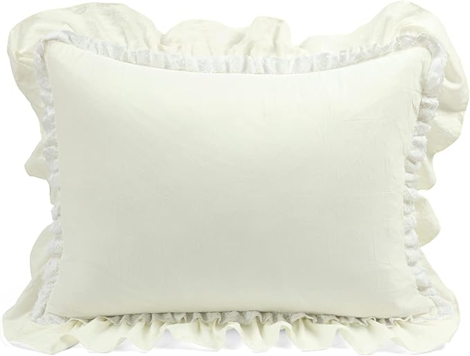 Lush Decor Ella Ruffle Lace Comforter, 2 Piece Set, Twin, Ivory - Cute Comforter - Twin Bedding Set - White Bedding - Coquette Decor - White Lace Trim - Ruffle Trim