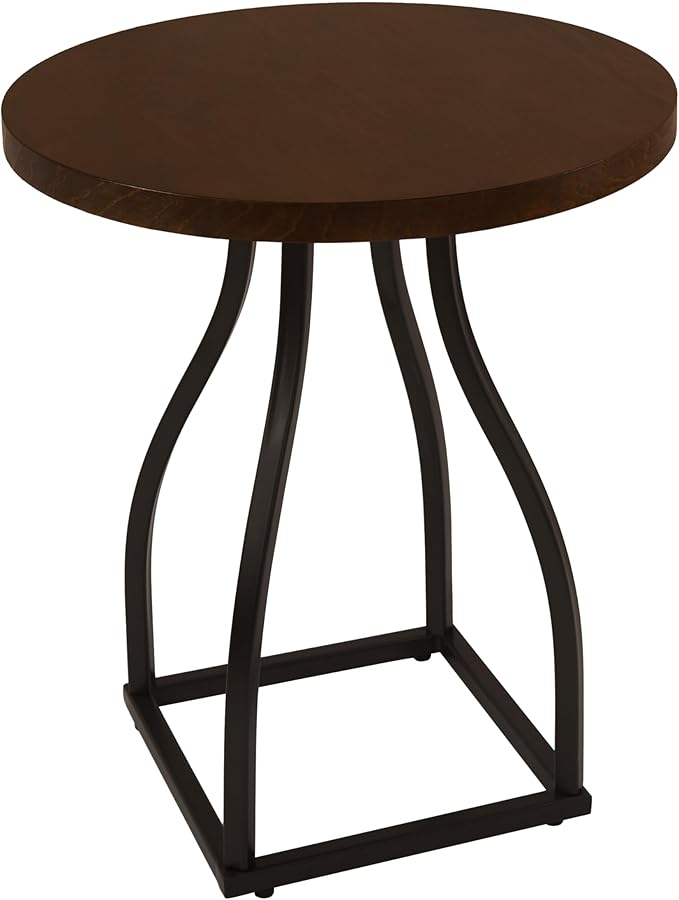 HomePop Lindsay Round Accent Table with Metal Base - Brown