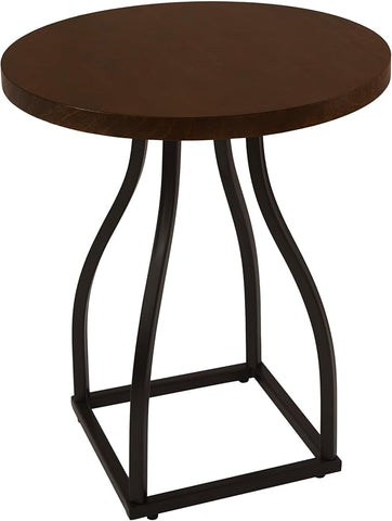 HomePop Lindsay Round Accent Table with Metal Base - Brown