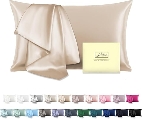Mulberry Silk Pillowcase for Hair and Skin Pillow Case with Hidden Zipper Soft Breathable Smooth Cooling Silk Pillow Covers for Sleeping (Champagne, King（20"X 36"）)