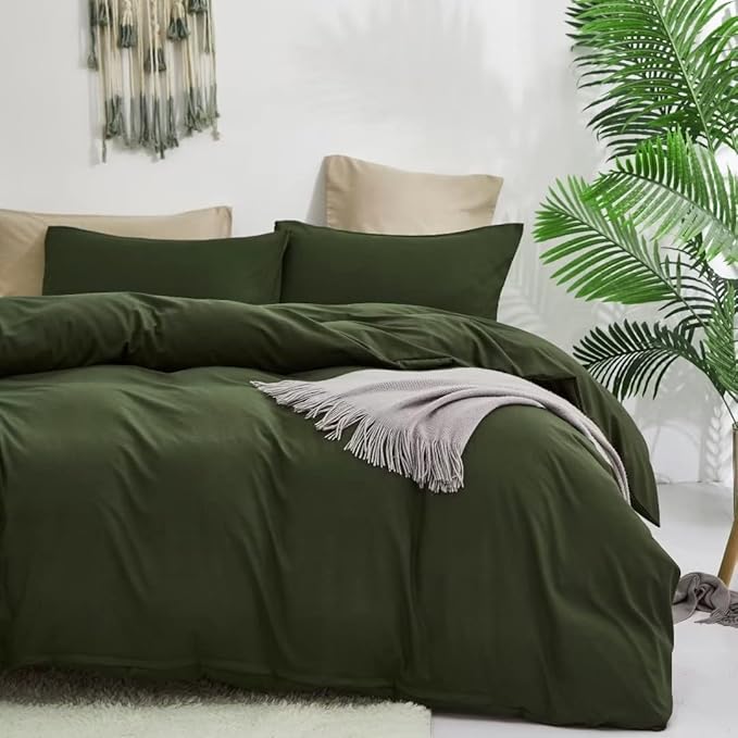 Wellboo Army Green Comforter Set Full Size Military Green Solid Color Bedding Comforter Set Soft Dark Olive Quilt Comforter for All Seasons Women Men Hunter Green Comforter Cozy Plain Color Bed