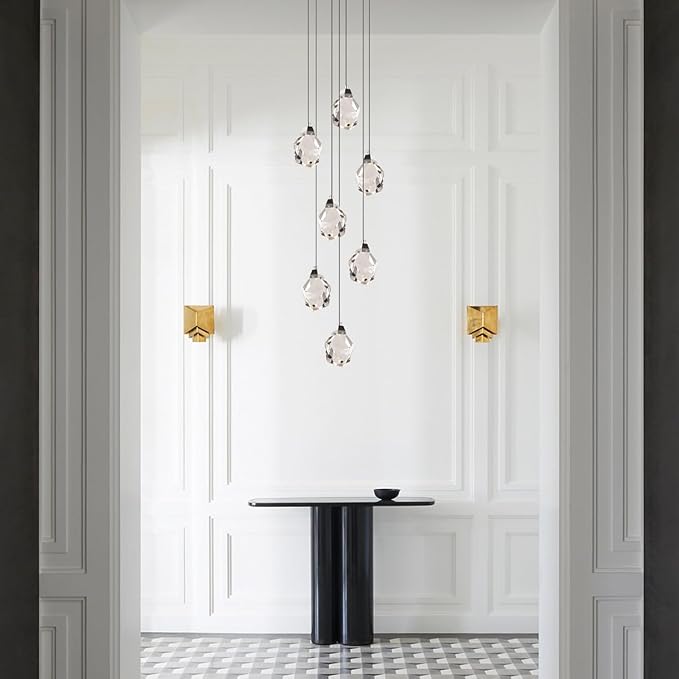 7 Lights Cluster Pendant Light, Modern Foyer Dimmable Chandelier Light Fixture, Chrome Pendant Hanging Light Crystal Chandeliers for Entrance, Dining Room