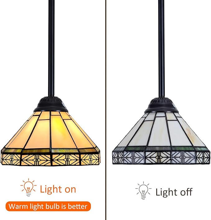 Capulina Tiffany Pendant Lights,Mini 8” Wide Stained Glass Hanging Lamp,Antique Rustic Style for Kitchen Island Counter Dining Room Hallway