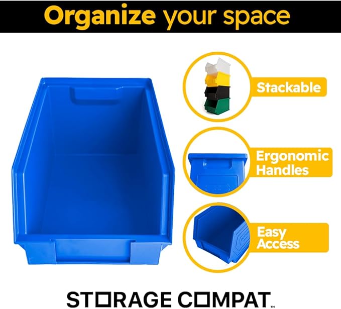 Plastic Storage Bins, Hanging, Stackable, Storage Organizer Bin for Warehouses, Workshops 9-Inch x 5-Inch x 5-Inch, Blue, 12-Pack