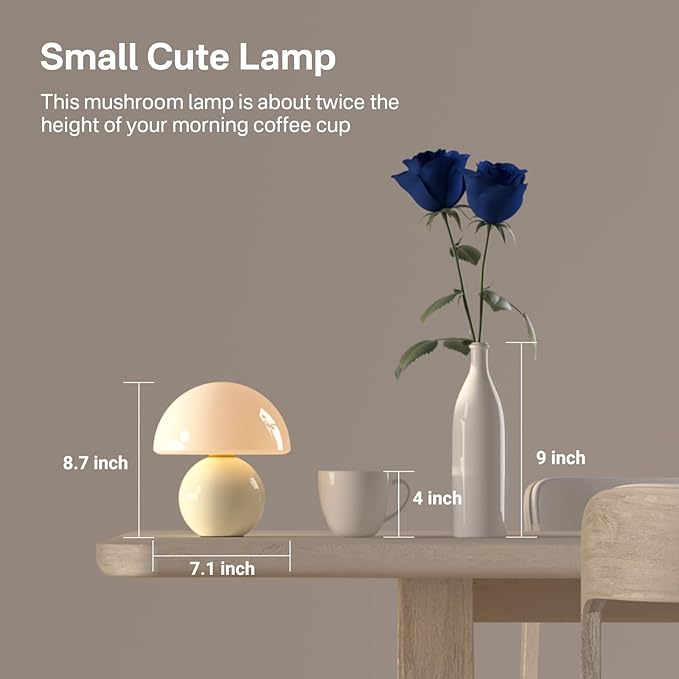Mushroom Lamp Table Lamp for Bedroom,Desk Bedside Small Lamps for Living Room Night Stands,Mushroom Decor Cute Mini Modern Mid Century Lamps,Unique Aesthetic Home Living Room Decor (Cream)