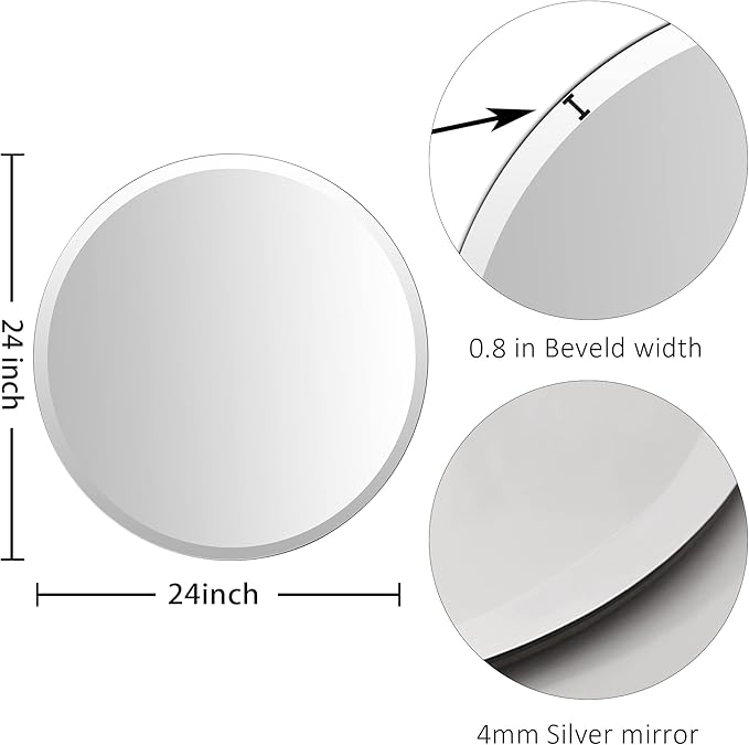 KOHROS Frameless Round Bathroom Mirror for Over Sink 24" x 24" Circle Mirror Beveled Edge Wall Mirror for Bathroom Vanity Entryway Bedroom