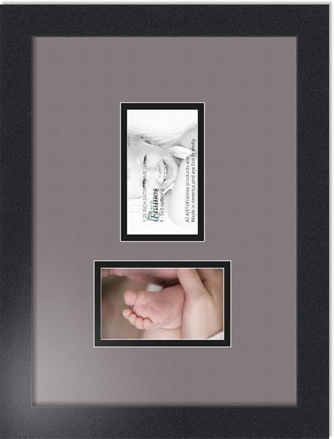 ArtToFrames Collage Photo Frame Double Mat with 2 - 3x5 Openings and Satin Black Frame