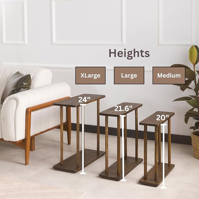 Rectangular Solid Wood Narrow Side Table, Skinny Bedside Table, Small End Table (Dark Walnut, Large)