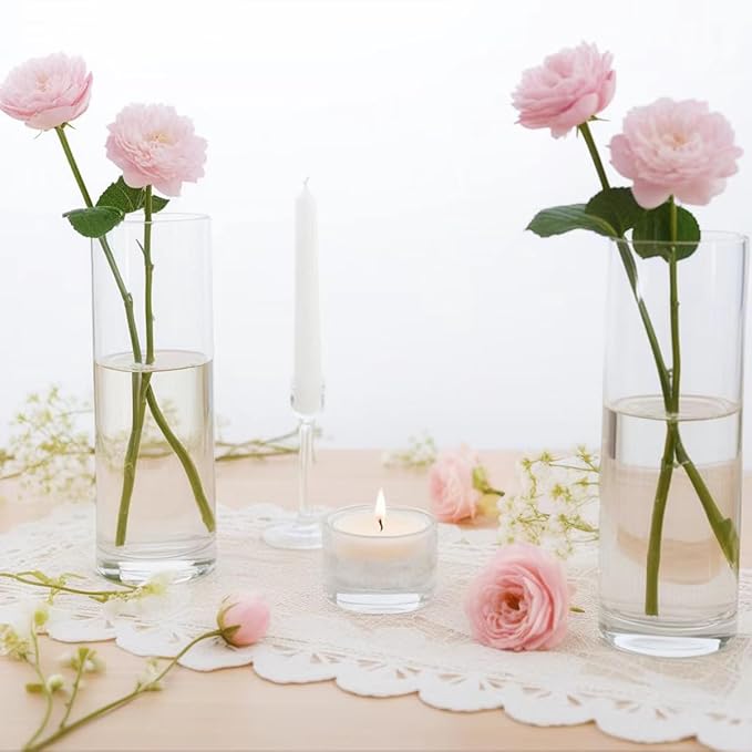 10 Pack Glass Vases for Centerpieces, 8 Inch Tall Small Clear Glass Flower Vase Cylinder Vases for Centerpieces Wedding Home Table Decor