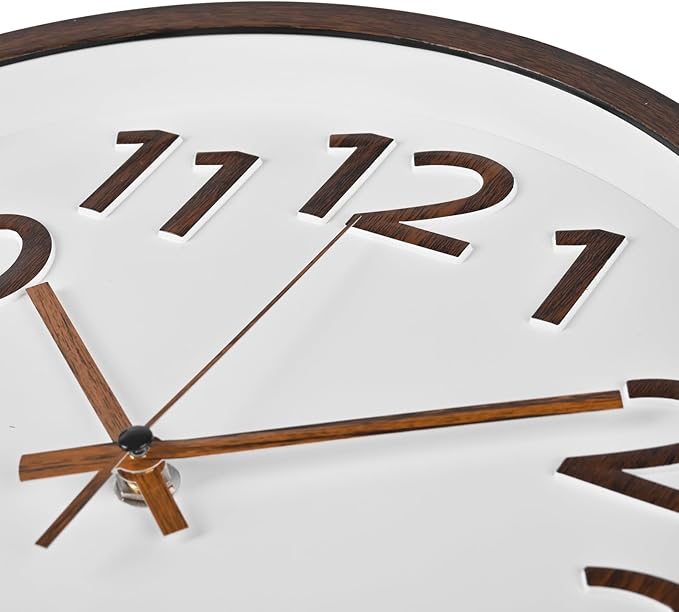 Wood Grain Wall Clock 12 Inch Silent Non-Ticking Modern Wall Clocks Battery Operated for Living Room Kitchen Bedroom Office Home Decor