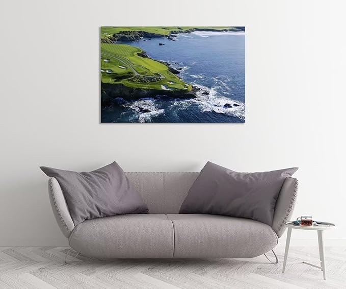 Pebble Beach Golf Course Canvas Wall Art for Living Room Bedroom Bathrooom Home Decorations California Coastal Golf Course Picture Poster Framed Artwork Ready to Hang(24''H x 36''W)