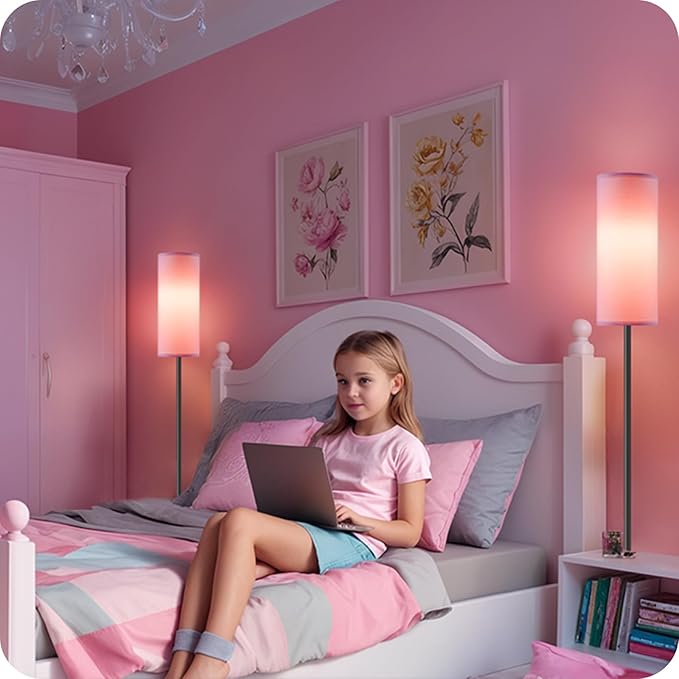 Dimmable Pink Floor Lamp for Living Room with Remote and Foot Switch, Corner Floor Lamp for Bedroom, 66" Standing Tall Lamp, 10W 900LM Bulb Included, 3000K-6500K, Linen Shade, FCC Listed P06LD05W1
