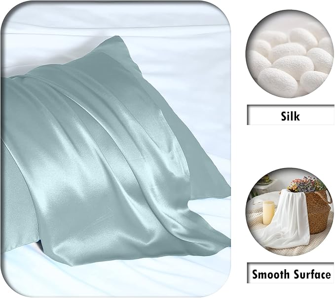 Silk Pillowcase for Hair and Skin, Soft, Breathable and Sliky Pillow Case, Both Sides Natural Mulberry Silk Pillowcases with Hidden Zipper (Standard Size 20"X 26")